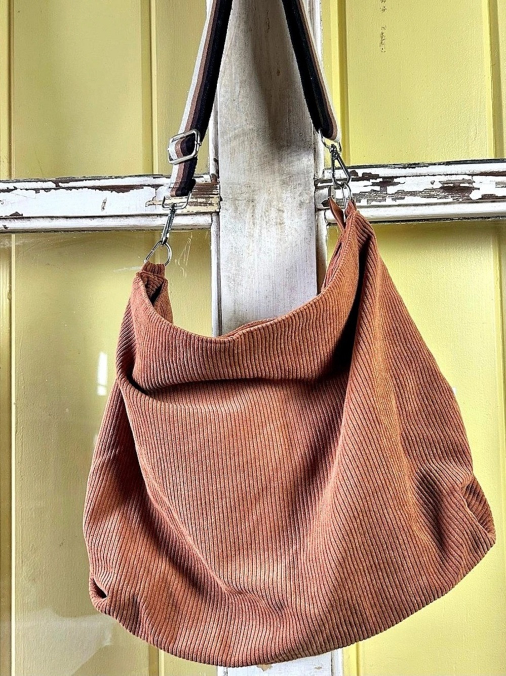 PRĪTE Corduroy Tote Bag / Crossbody Hobo Shoulder Bag Clay Brown